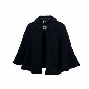 Single Wool Blend Shawl Wrap Poncho Cape Coat Black Size P